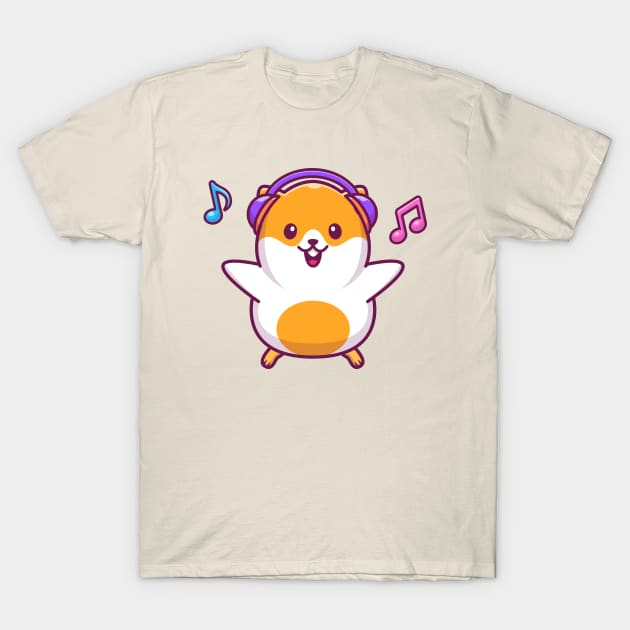Cute Hamster Listening Music Cartoon T-Shirt by Catalyst Labs